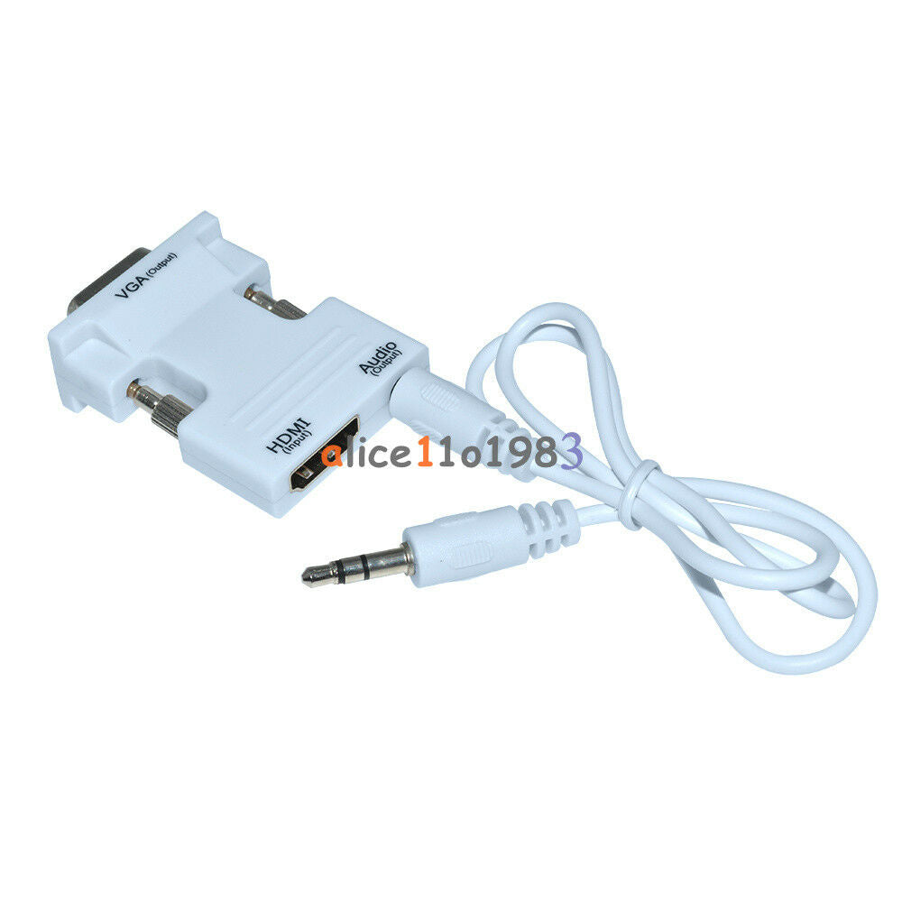 White HDMI Female to VGA Male Converter+Audio Cable Support 1080P Signal Output