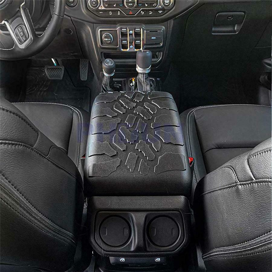 1PC Overlay Center Armrest Cover Black Rubber For Jeep Wrangler JL 18-20 JT 2020