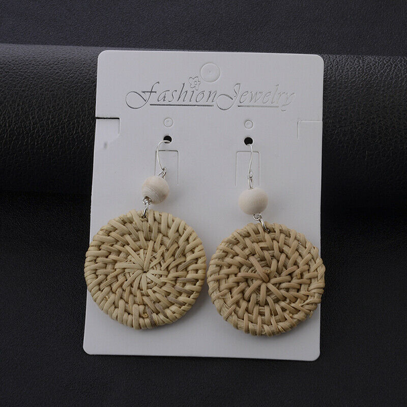 Fashion Boho Straw Rattan Woven Earrings Geometric Dangle Ear Stud Jewelry G Qx