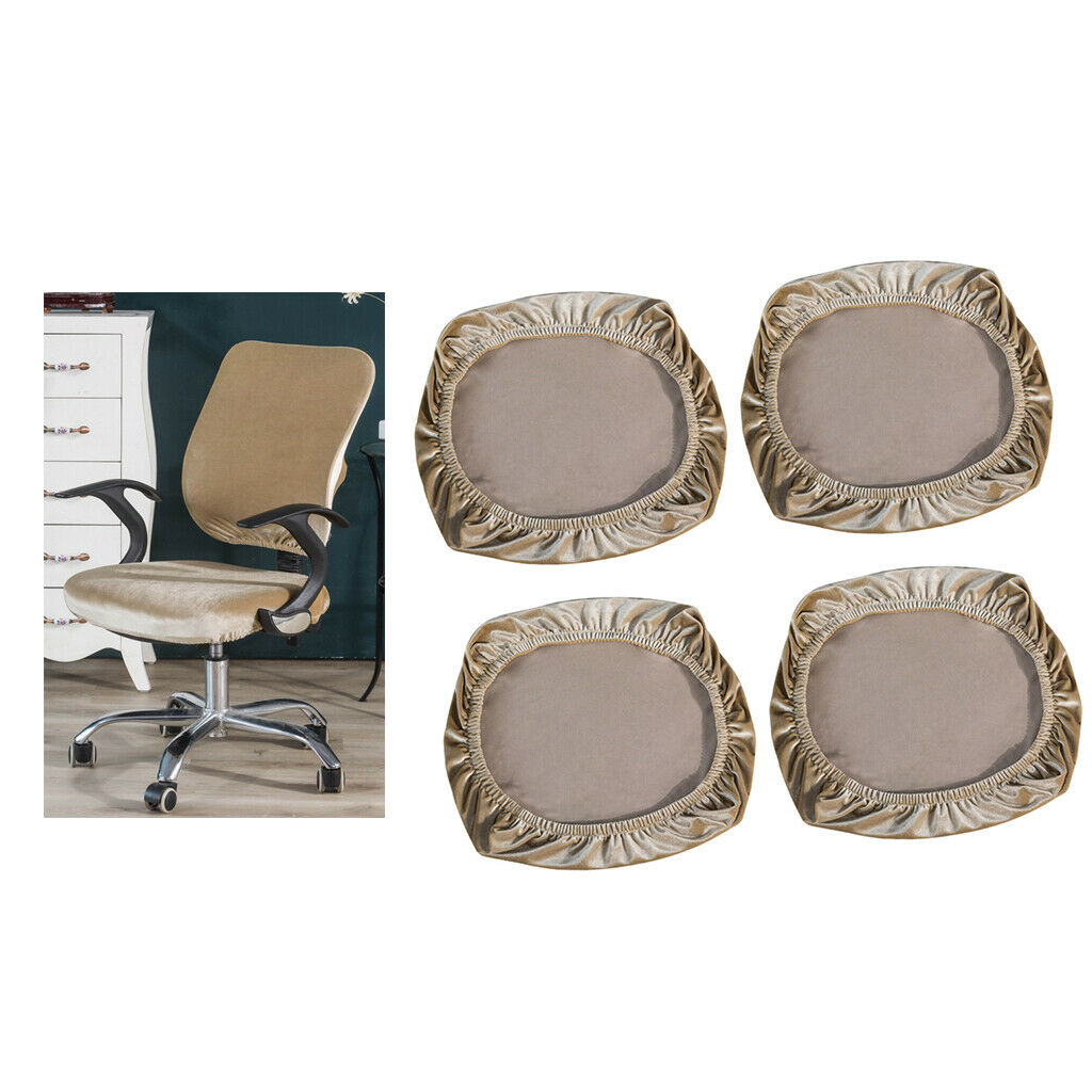 4x Stretch Velvet Chair Covers Seating Universal Soft Cushion Decor Khaki