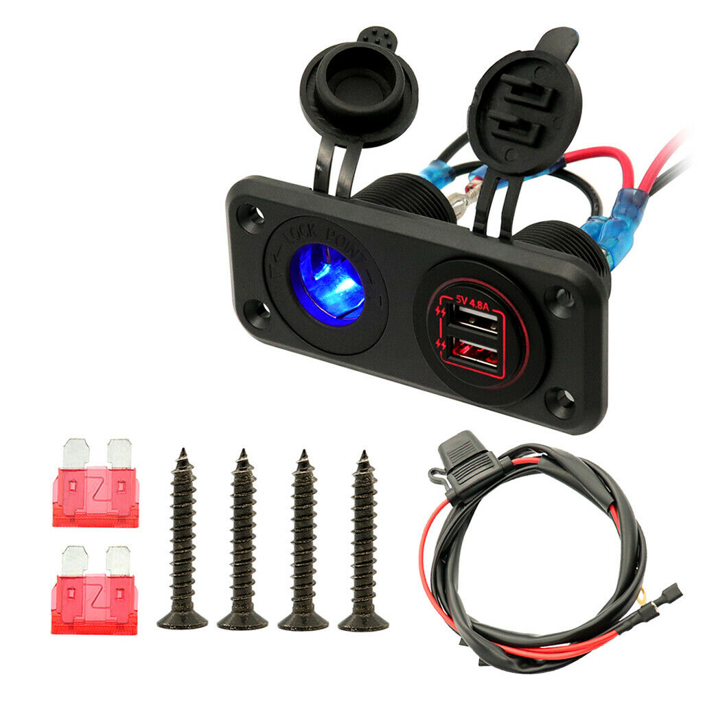 Dual USB Socket Charger 12-24V Waterproof Power Outlet for Car Boat Motorcycle