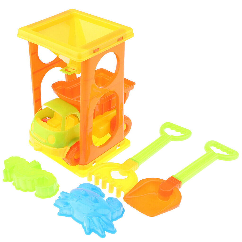 6 Pieces Beach Sand Toys Set - Sandbox Truck, Sand Glass, Shovel and Molds,