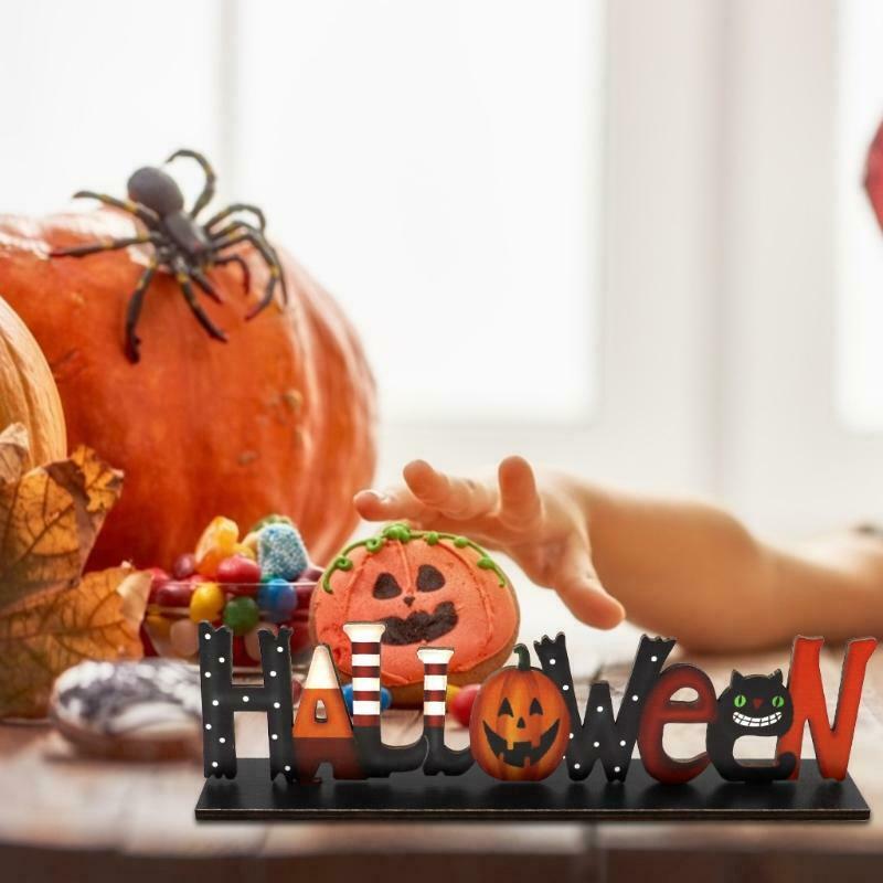 Halloween Letters Wooden Table Decor Pumpkin Cat Sign Desktop Topper Ornament