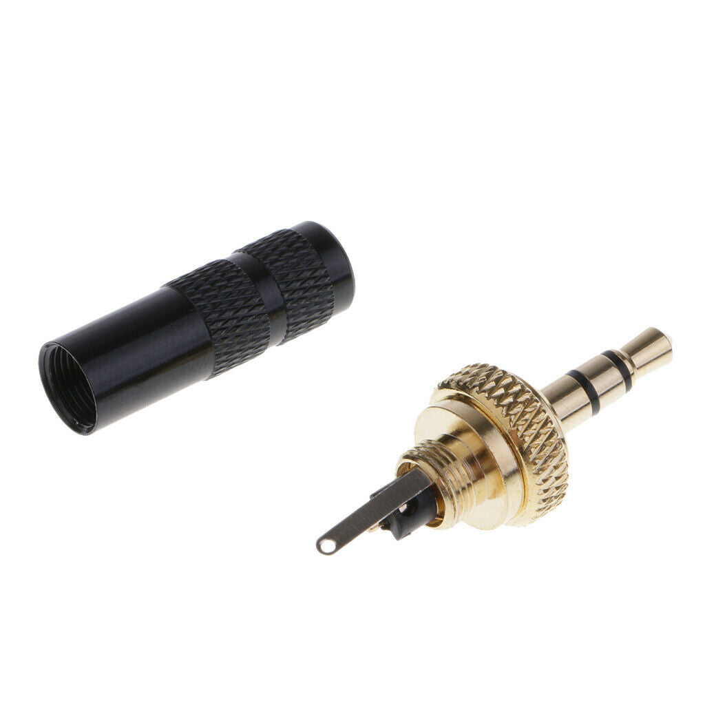 3.5mm Screw Lock Stereo Jack Male Plug Metal Audio Solder Adapter black