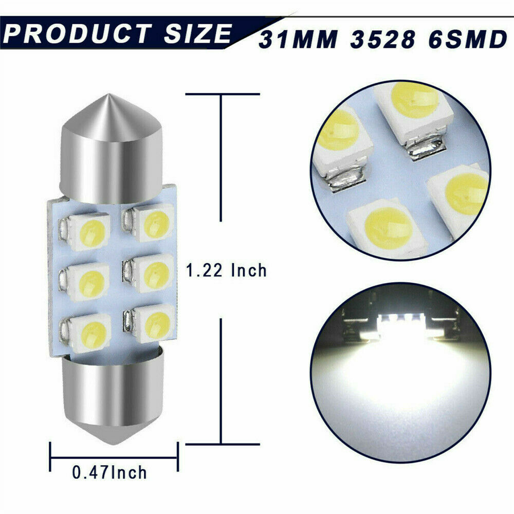 10pcs 31MM Festoon LED White Dome Map License Interior Light Bulb DE3175 6000K