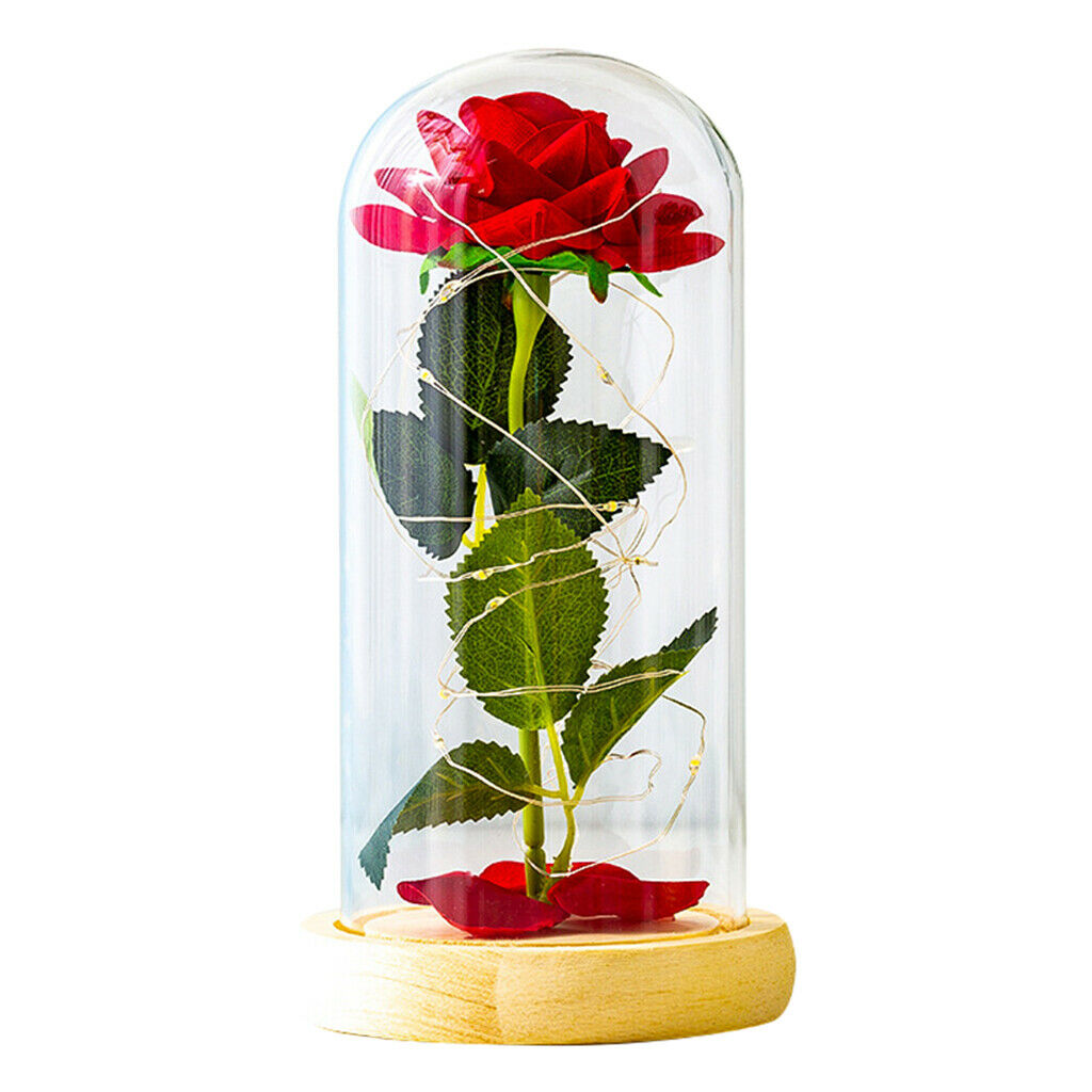 LED Eternal Rose Preserved Glass Dome Valentine's Day Fresh Roses Christmas
