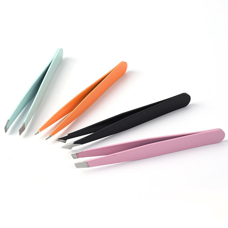 4Pcs Stainless Steel Eyebrow Eyelash  Tip/Flat Tweezers DIY Beauty Makeup Tools