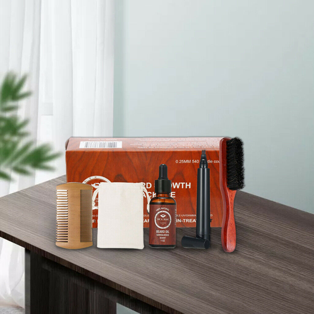 5Pcs Hair Beard Mustache Care Kit Comb Brush Grooming Father's Day Gift Box