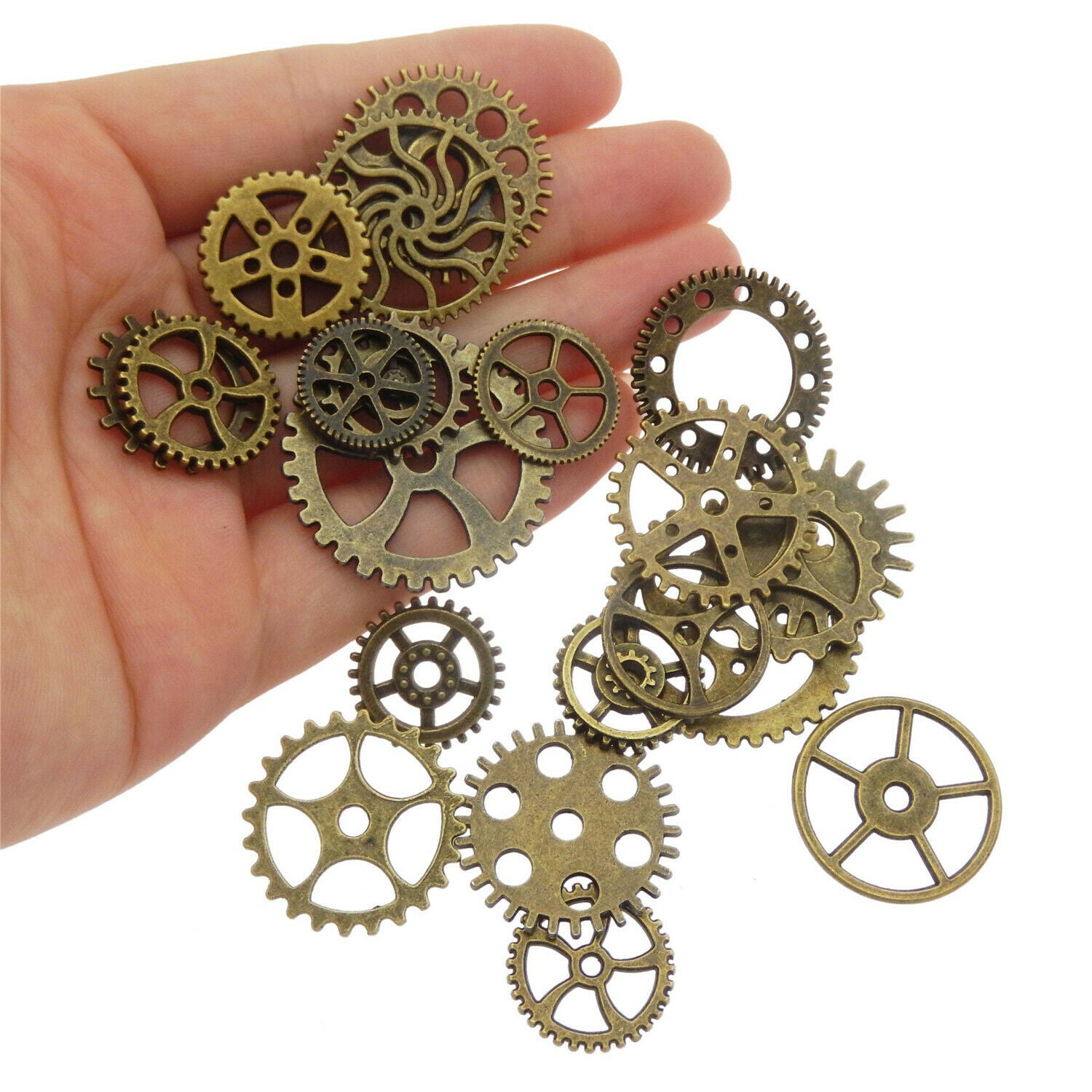 Antiqued Bronze Alloy Mixed Clock Steampunk Gear Pendant Charms 15mm 30mm 40pcs