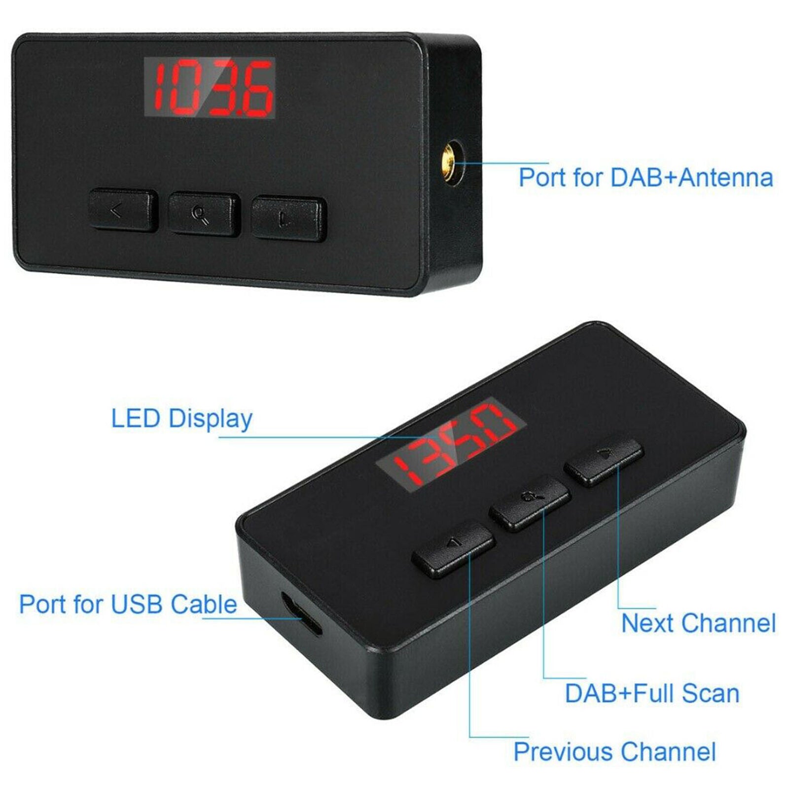 Universal DAB + car radio receiver AUX FM transmitter adapter + antenna radio