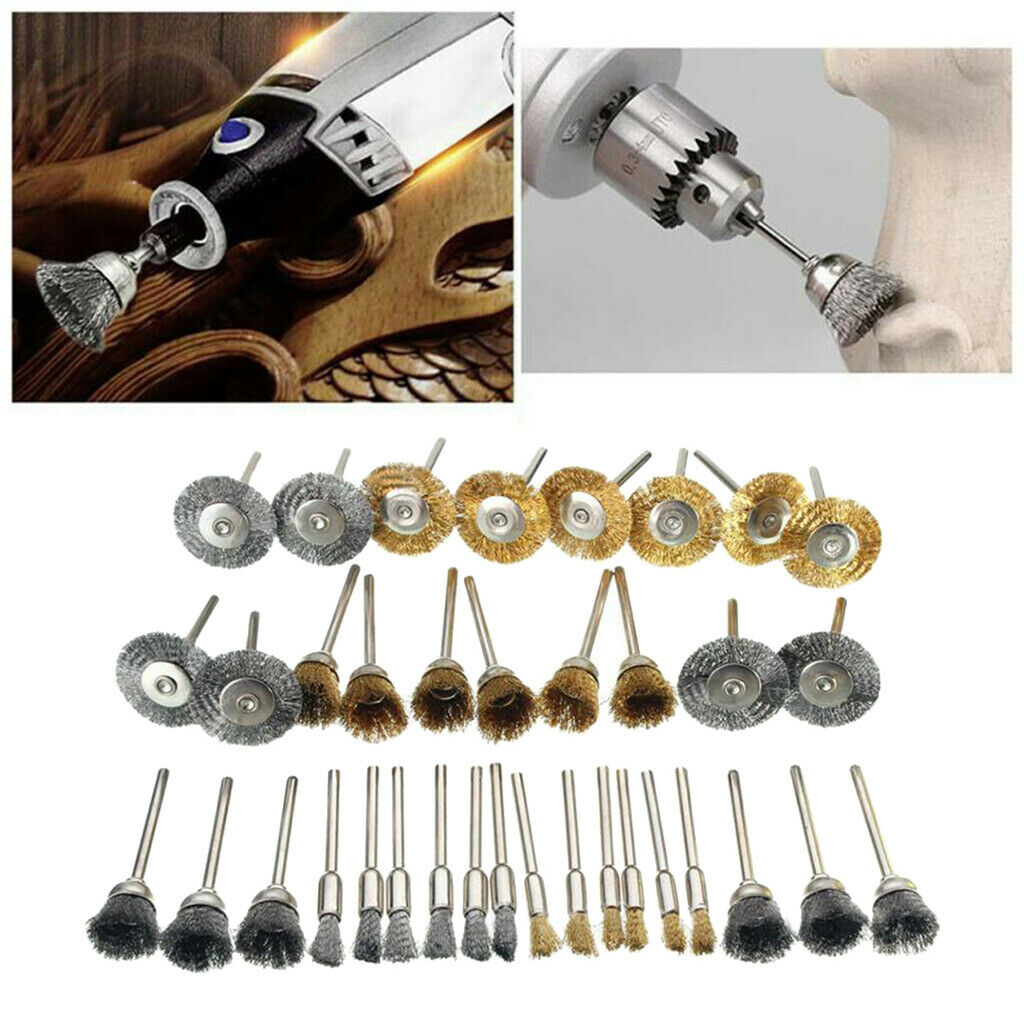 36pc Brass Wire Wheel Brush Set Kit Rotary Tool