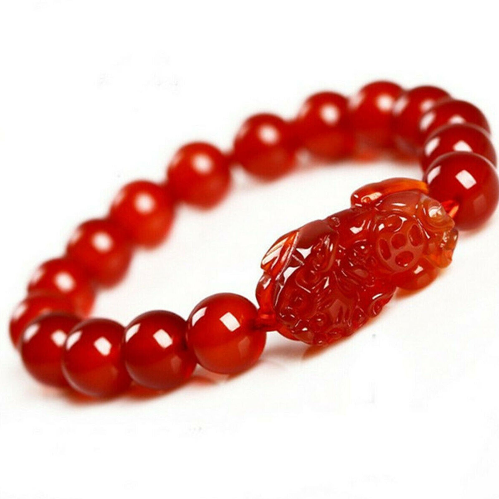 10mm Natural Red Agate Feng Shui Pi Xiu Wealth Bracelet Good Luck Bangle Gifts