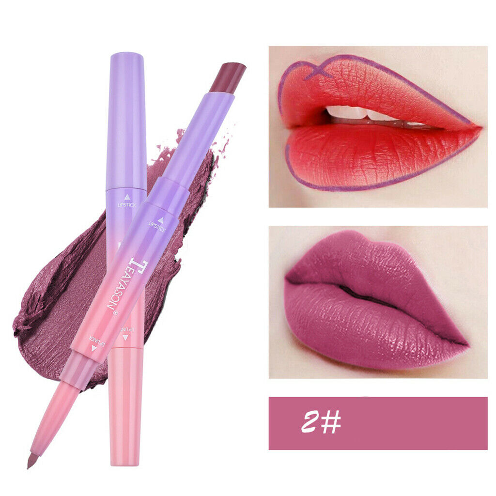 Double Head Lip Liner Waterproof Matte Longlasting Lipliner Pen Peach Pink