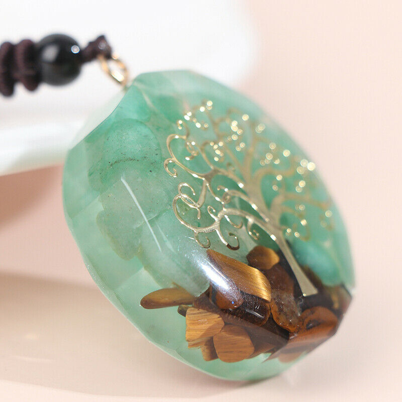 Orgonite Tiger'S Eye Stone Dongling Jade Pendant Energy Necklace JewelryB.bu LS