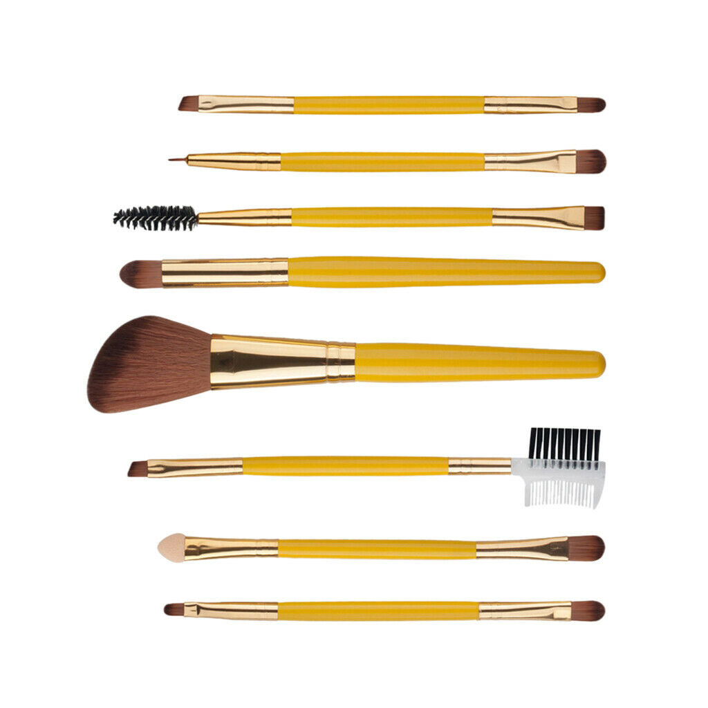 8pcs Powder Foundation Double-End Eyebrow Eyeliner Blush Makeup Brush Yellow