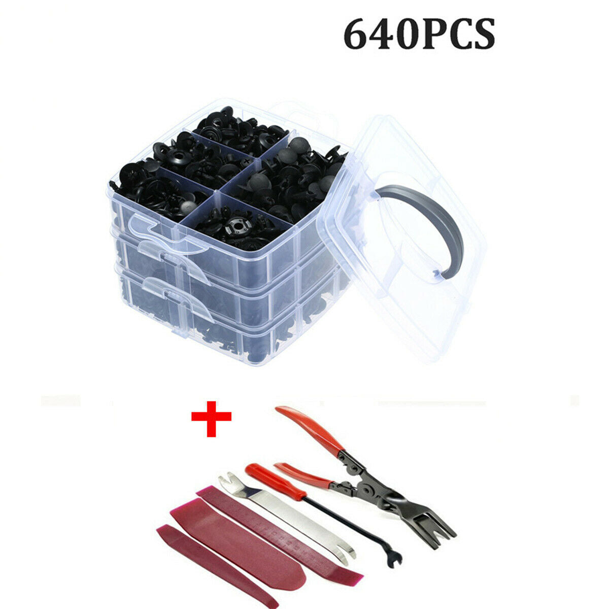 Universal 640 Pieces Hybrid Car Body Fastener Fixing Rivets + 6 Pieces of Tools