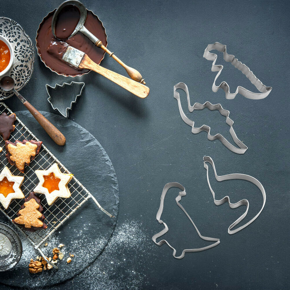 4Pcs Dinosaur Mold Cookie Cutter Baking Cooking Tools Stainless Steel Cake Mold