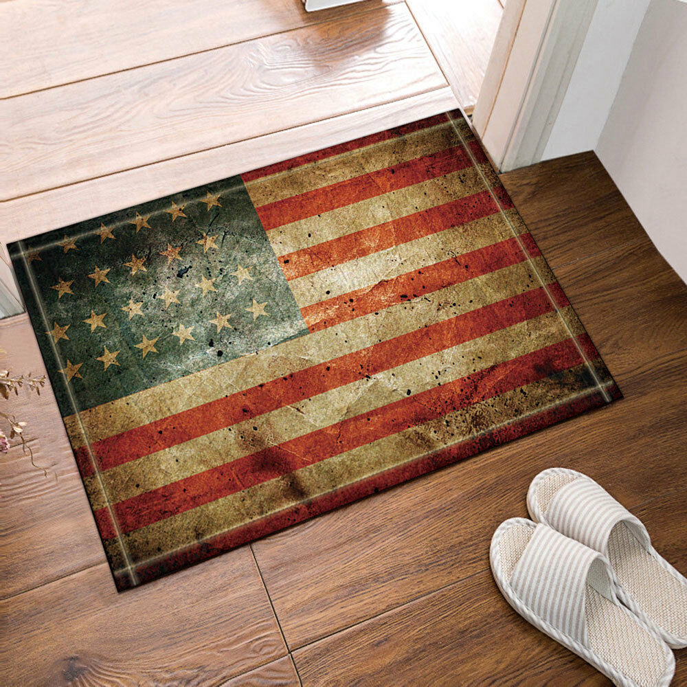 Old American Flag of Holiday Bathroom Rug Non-Slip Floor Door Mat Flannel 16x24"