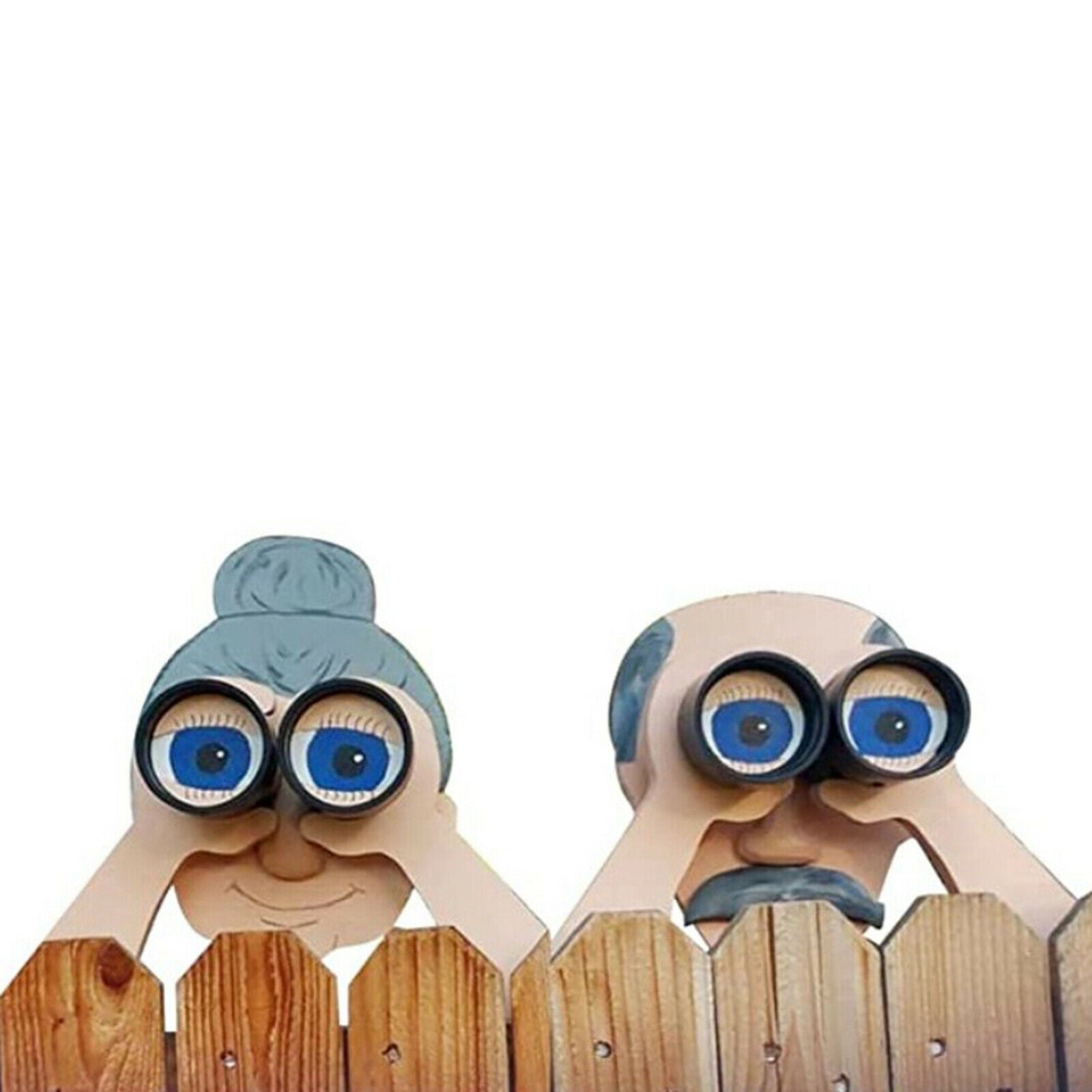 Garden Fence Decoration Peeker Yard Outdoor Art Decor Grandpa & Grandma 28x20cm