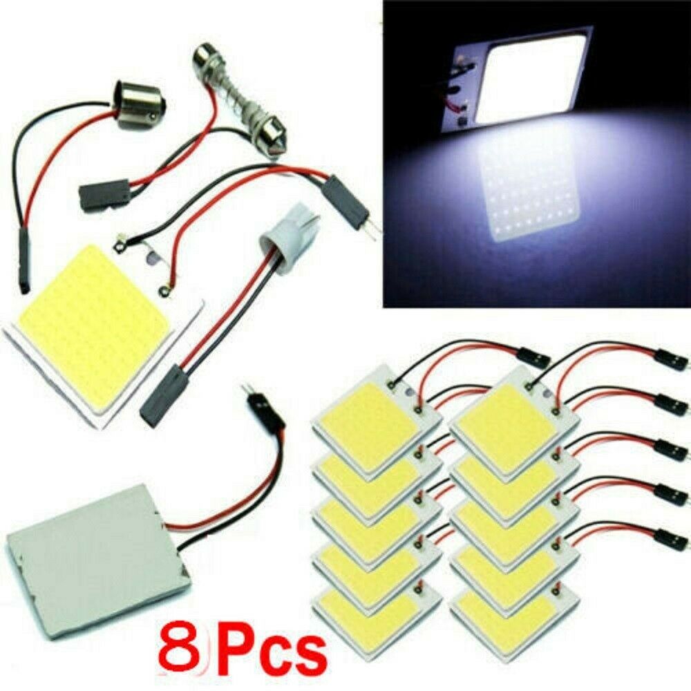 8* 48SMD COB White Panel LED T10 Car Interior Panel Light 12V Dome Lamp Bulb US