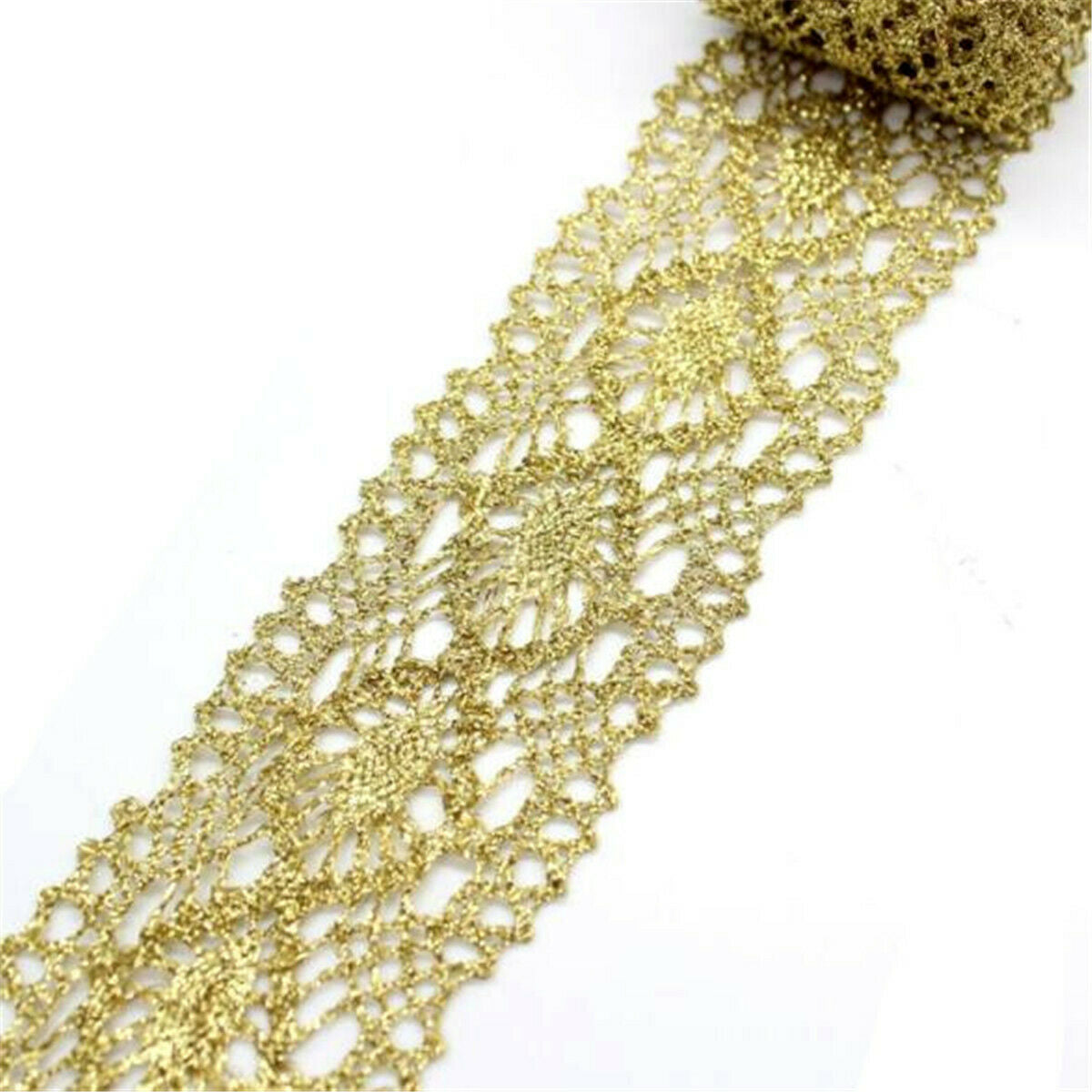 1 Yard Golden Lace Trim Embroidery Wedding Applique Dress Sewing Craft DIY Decor