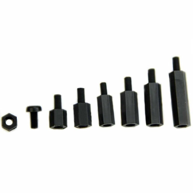 180Pcs M3 Nylon Black M-F Hex Spacers Screw Nut Assortment Kit Standoff Black