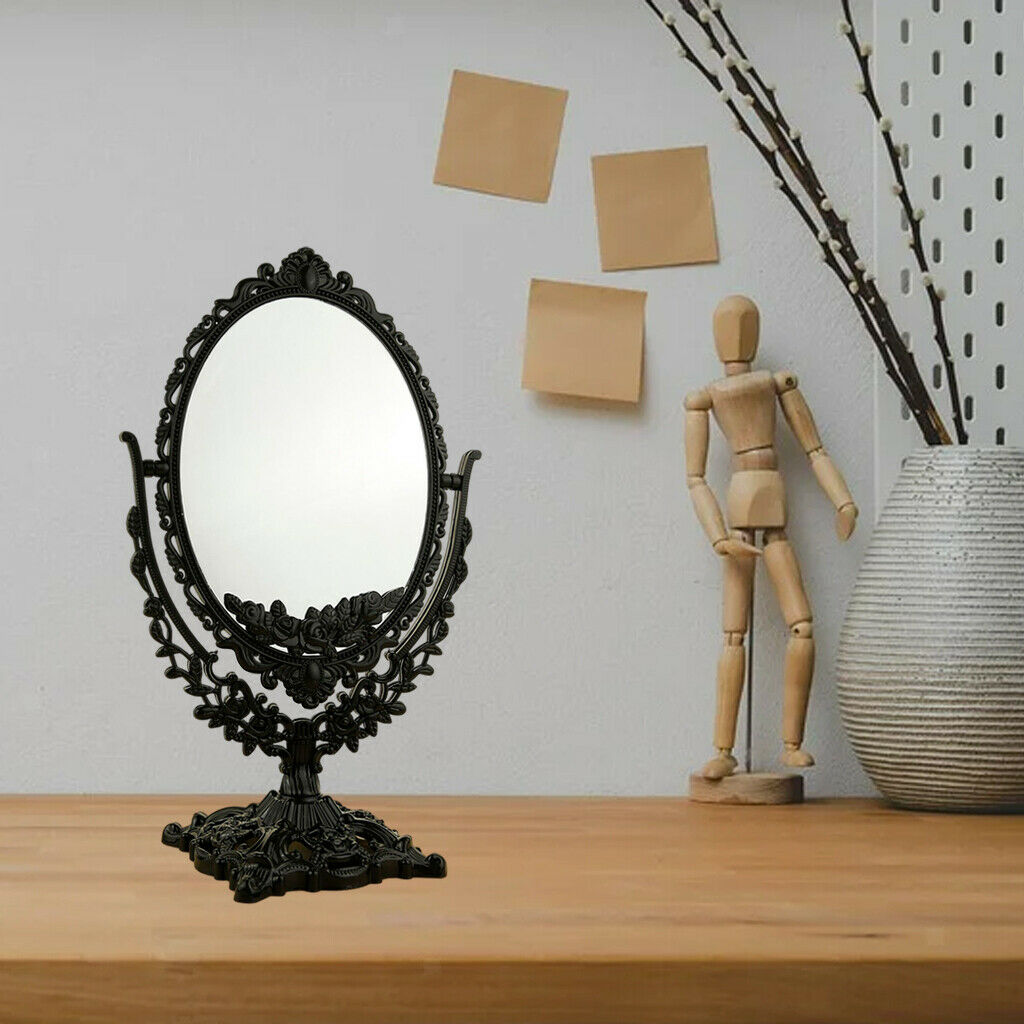 Black Two-Sided Desktop Makeup Mirror Oval Vanity Mirror for Dressing Table