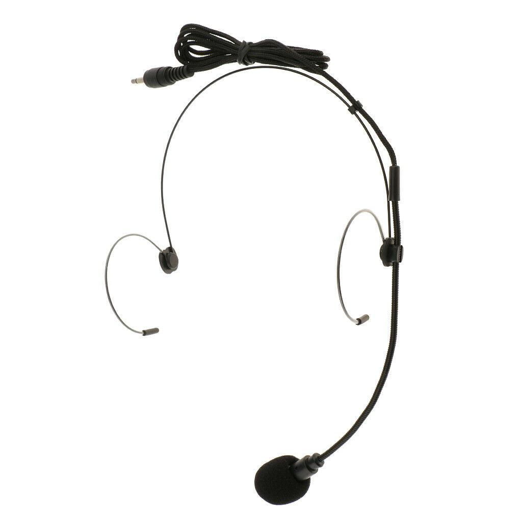 8x Foldable Head-mounted Dual Hook Wired Headset Headworn Microphone Black