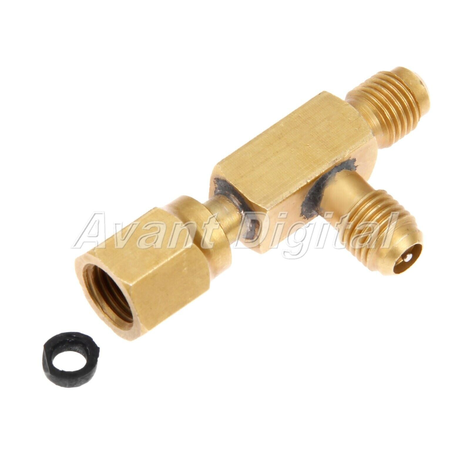 1/4" Tee Adapter Solid Brass c/w Valves Core & Seal Rings Male Flare Connector