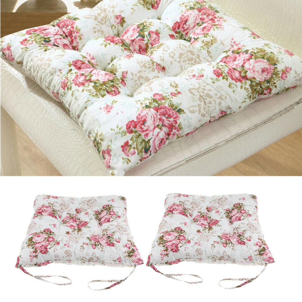 Set of 2 Solid Square Chair Pads Inner Seat Cushions Pillows with Bows