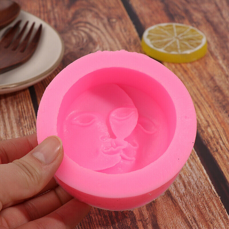 Pink Soap Mold Round Shape Sun Moon Faces Silicone Mold DIY Fondant Cake .l8