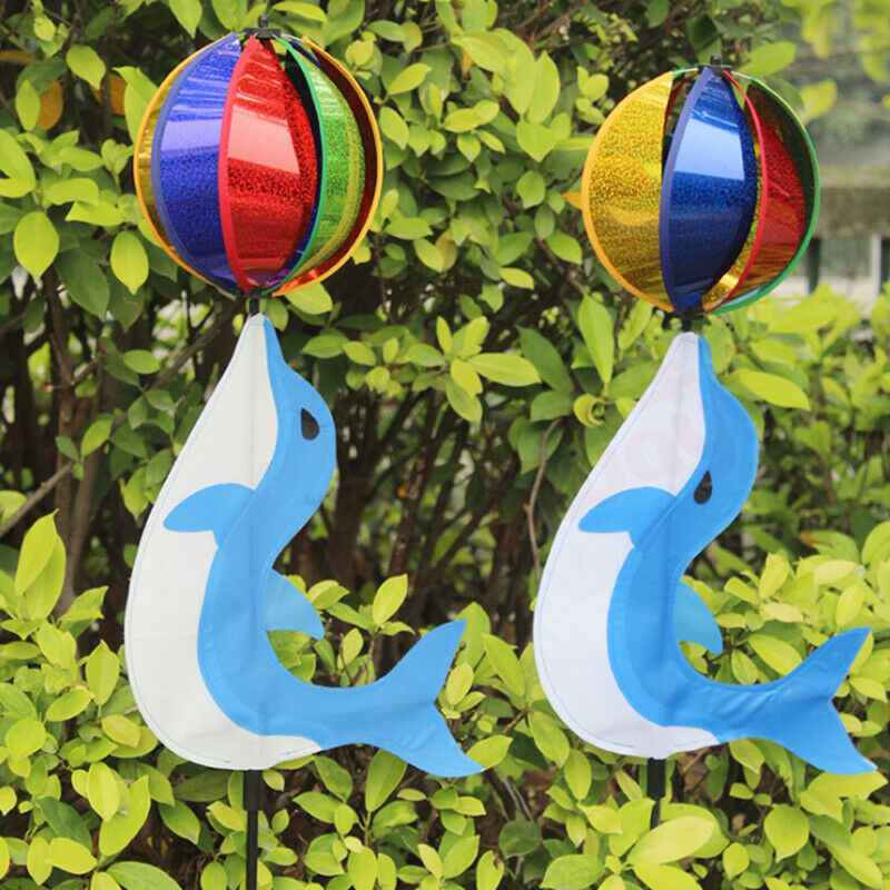Cute Cartoon Dolphin Rainbow Wind Spinner Colorful Windmill Kids Outdoor .l8