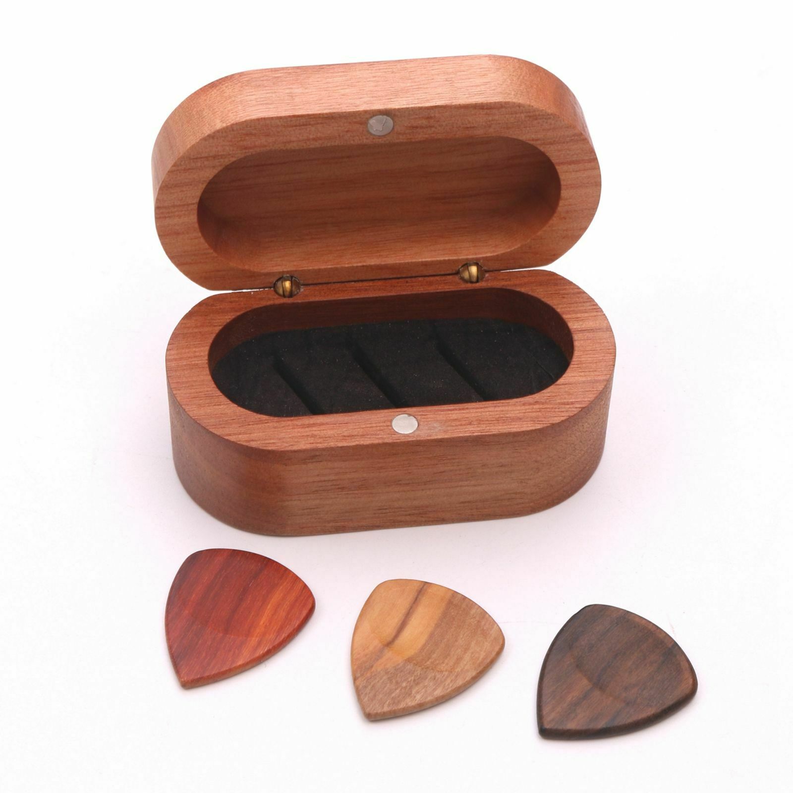 Wooden Acoustic Bass Guitar Plectrum Case with 3 Guitar Picks for Beginner