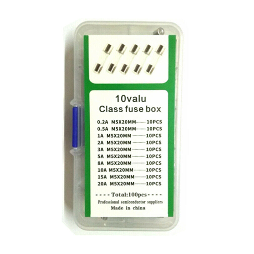 100 Pieces 5 x 20mm Fast Blow Glass Tube Fuses 0.2A~20A 250V