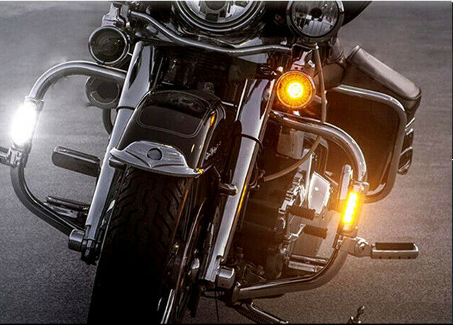 1.25'' Motorbike Highway Crash Bar Black Driving Turn Signal Running Light Cafe