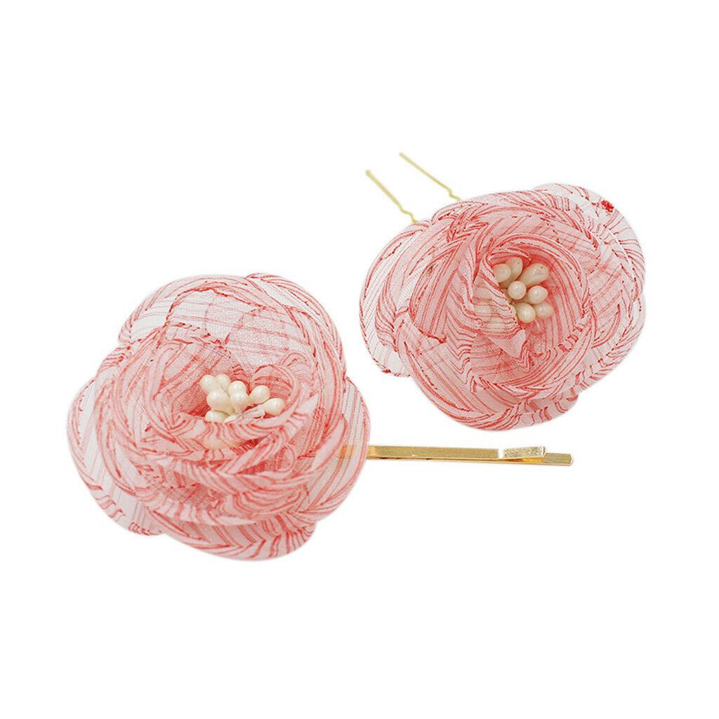 2 Pieces Stripe  Flower Bridal Hair Clip Wedding
