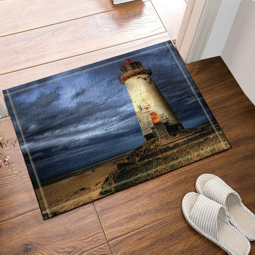 Lighthouse In Neight Bathroom Rug Non-Slip Floor Door Mat Flannel 16x24"