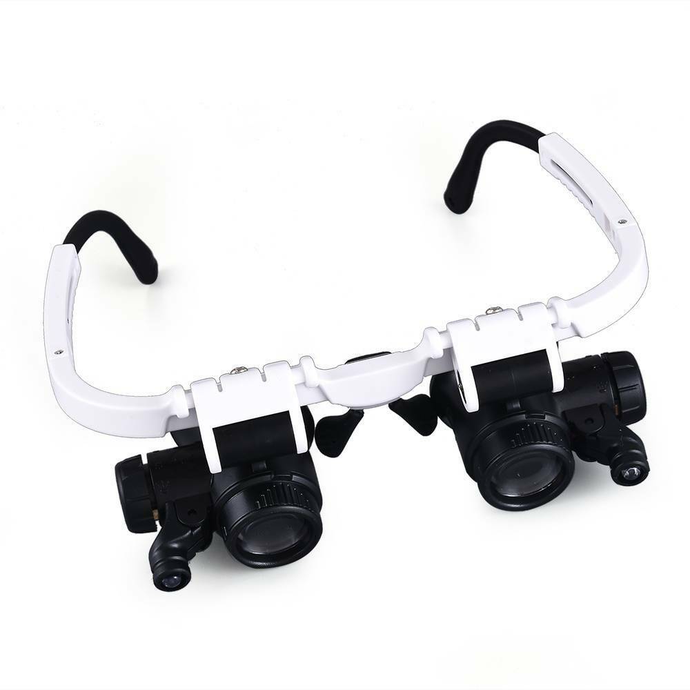 8x/15x/23x Double Eye Jewelry Watch Repair Magnifier Loupe Glasses W/ LED Light~