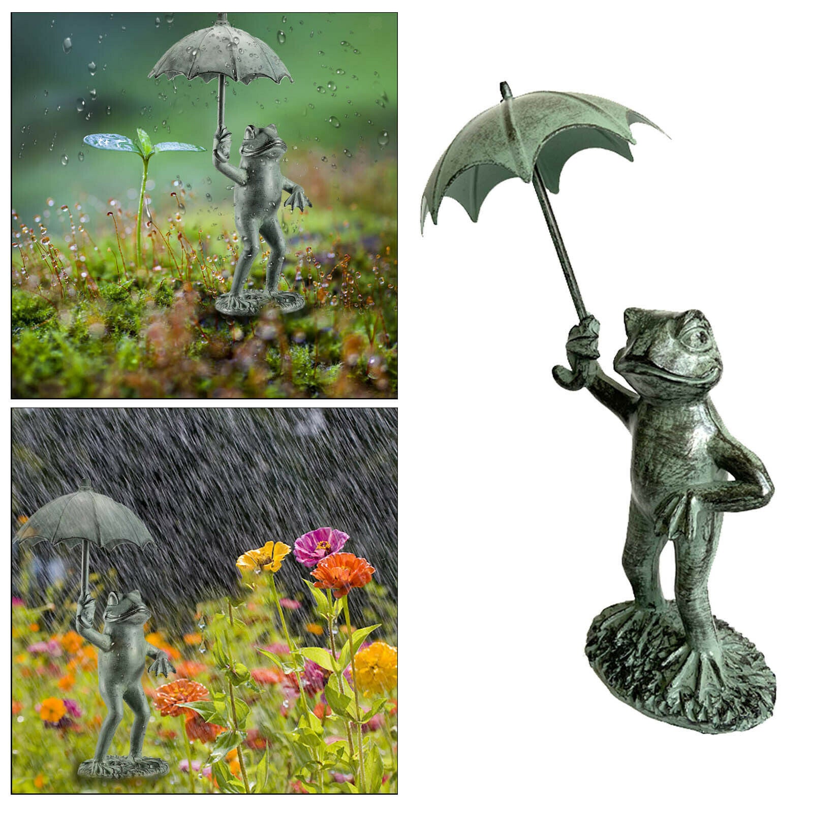 Frogs Umbrella Statues Garden Lawn Patio Ornament Indoor Outdoor Sculpture