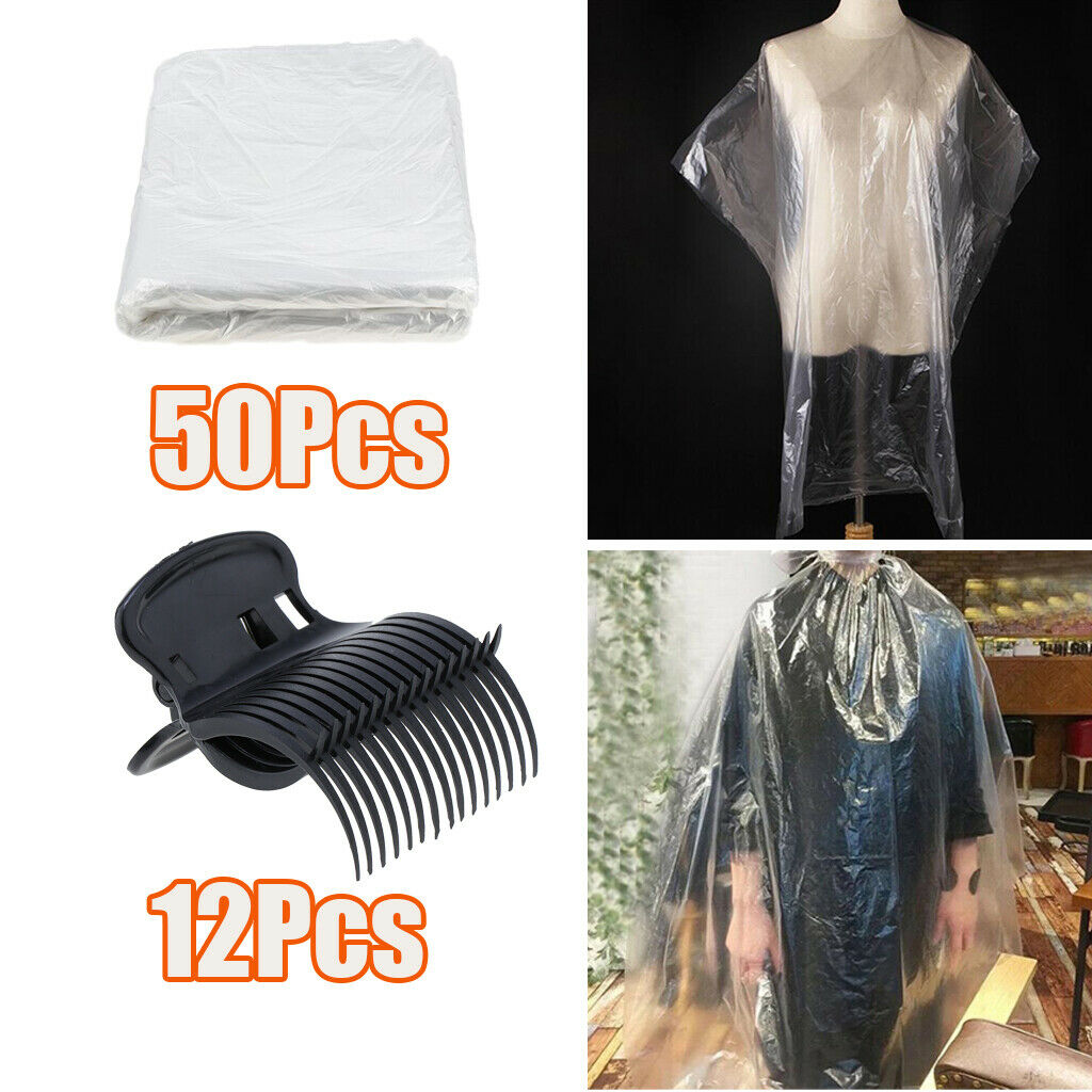 50x 120x160cm Waterproof Disposable Hair Cutting Capes & 12xClips Salon Gown
