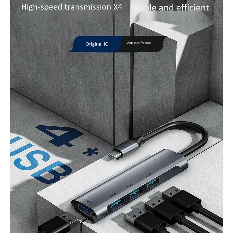 4 in 1 Type-C HUB to 4-Port USB Splitter USB3.0X1 and USB2.0X3 Docking StationY6