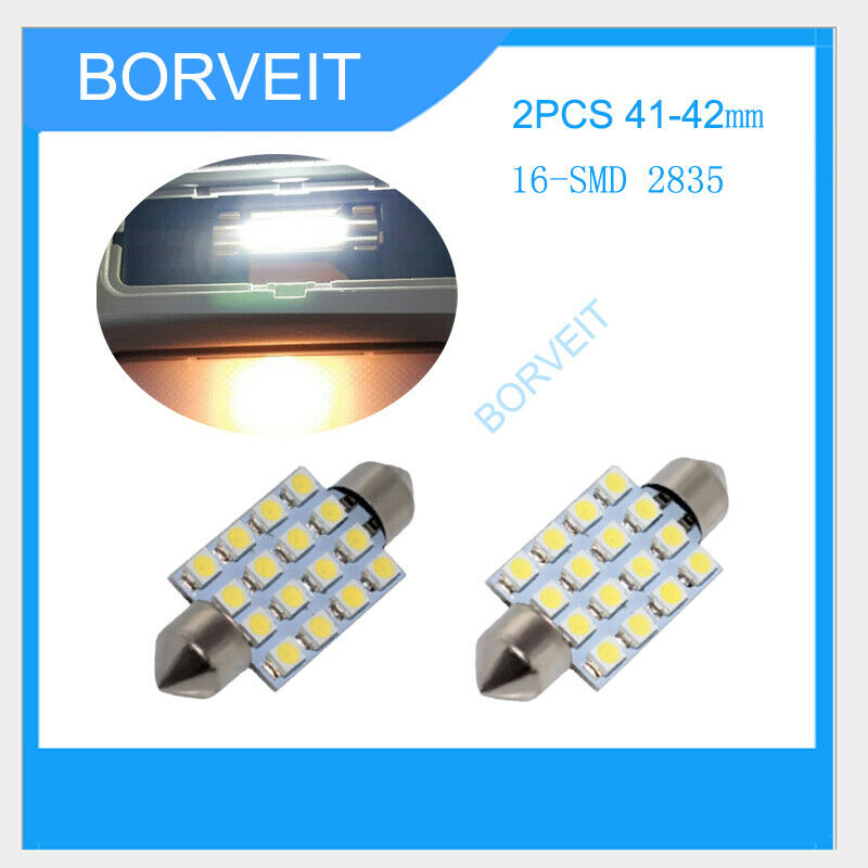 2x 6000K Super White 41MM 42MM Festoon LED Interior License Dome Map Light Bulb