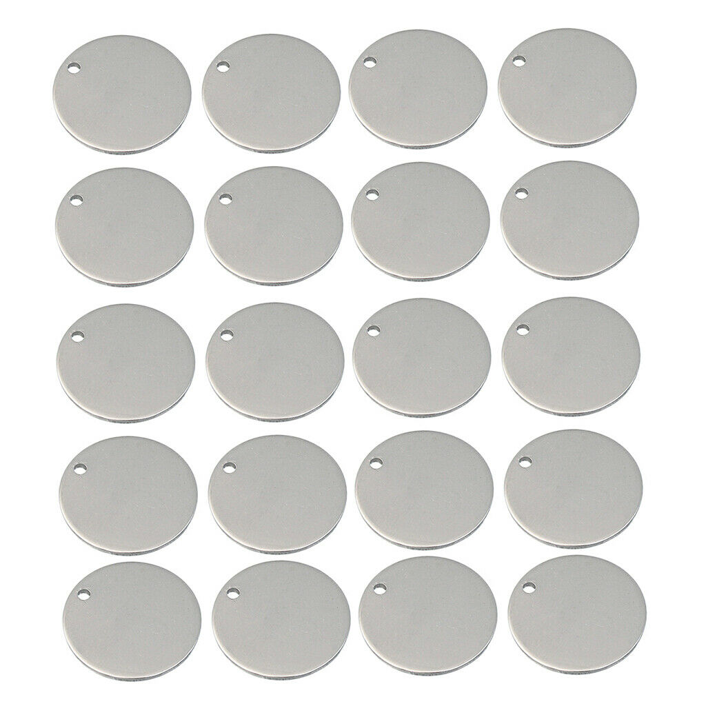 20pc Stainless Steel Round Metal Tags Stamping Blanks Tag Charms DIY Jewelry 6mm