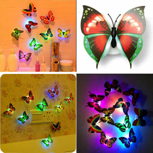 1x Color Changing Butterfly LED Night Light Lamp Home Room Party Desk Wall Decor