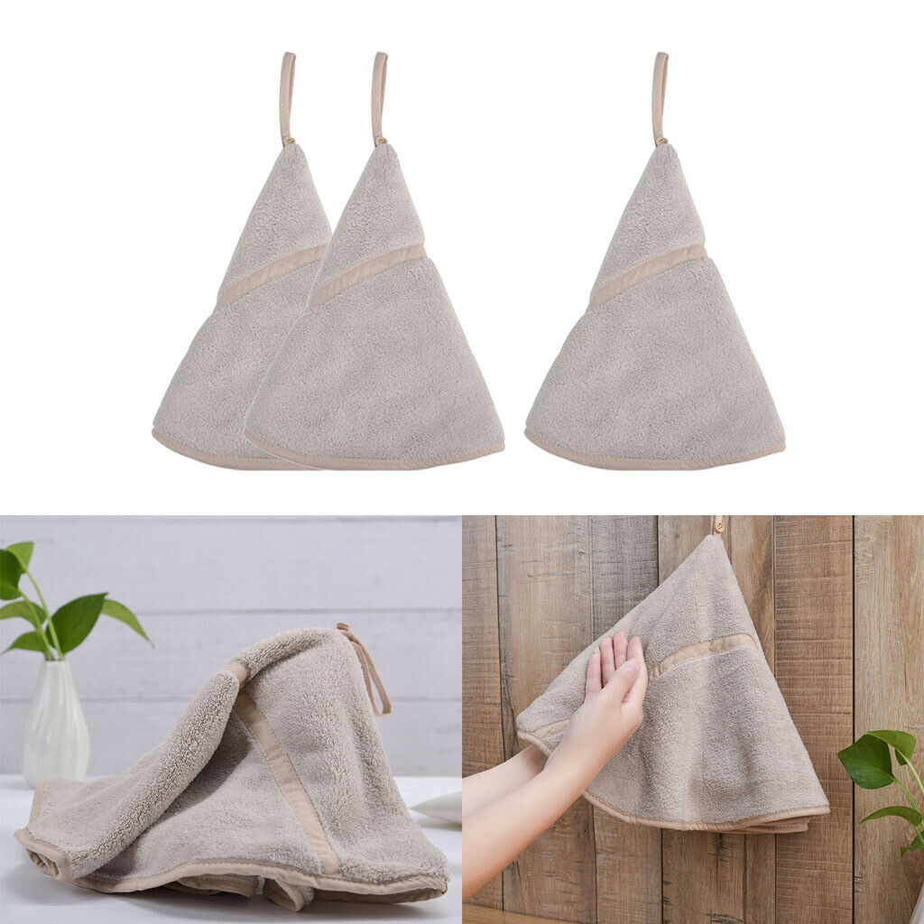 3x Luxury Cotton Hand Face Towel Wash Cloth Hanky with Hanging Loop Brown