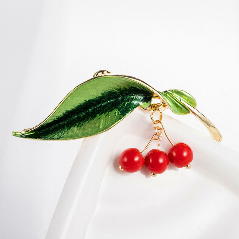 Enamel Cherry Piercing Brooch Pin Collar Decor Badge Corsage Jewelry Women Gi Qx