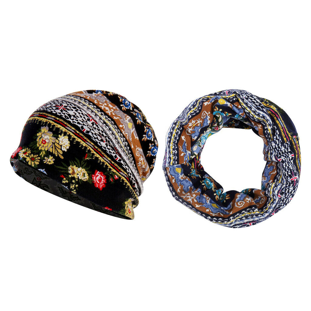 2PCS Womens Slouchy Stretchy Beanie Hat Chemo Head Wrap Scarf Sleep Hat