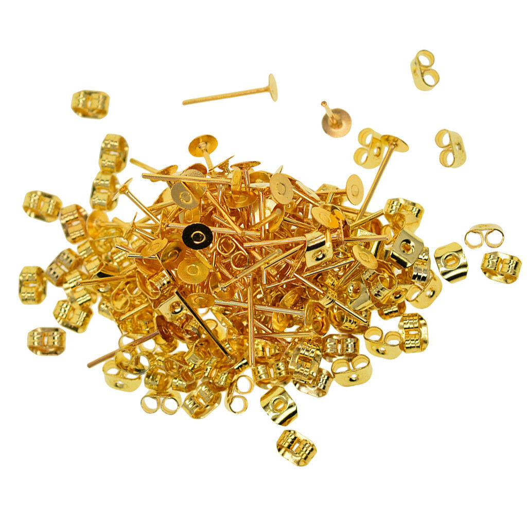 200 Pairs Flat Ear Pin Studs Earring Posts with Back Jewelry Making Supplies