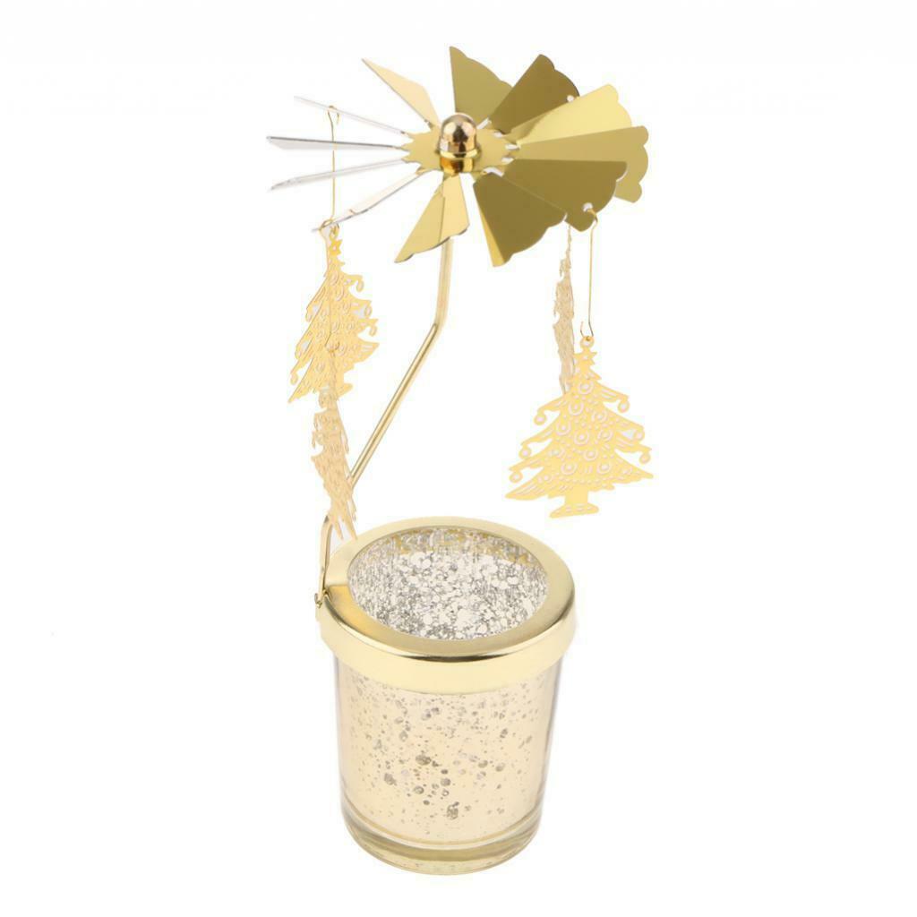 2x Xmas Rotatingg Carousel Tealight Candle Holder Decor Golden