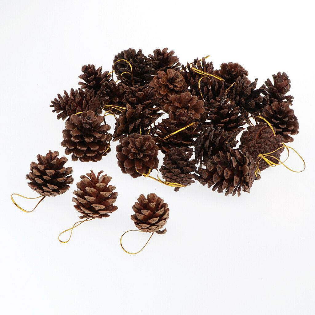 36pcs Dark Brown Pine Cone Craft Charms For Christmas Tree Home Window Decor